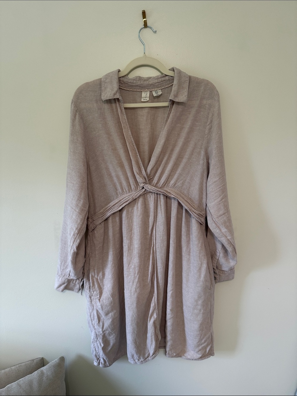Joie Twist-Knot Long Sleeve Dress in Dusty Biege
